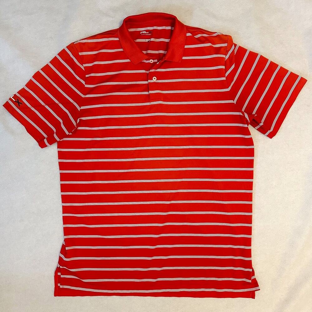 RLX Ralph Lauren Golf Performance Polo Shirt Mens Size L Red Striped Stretch